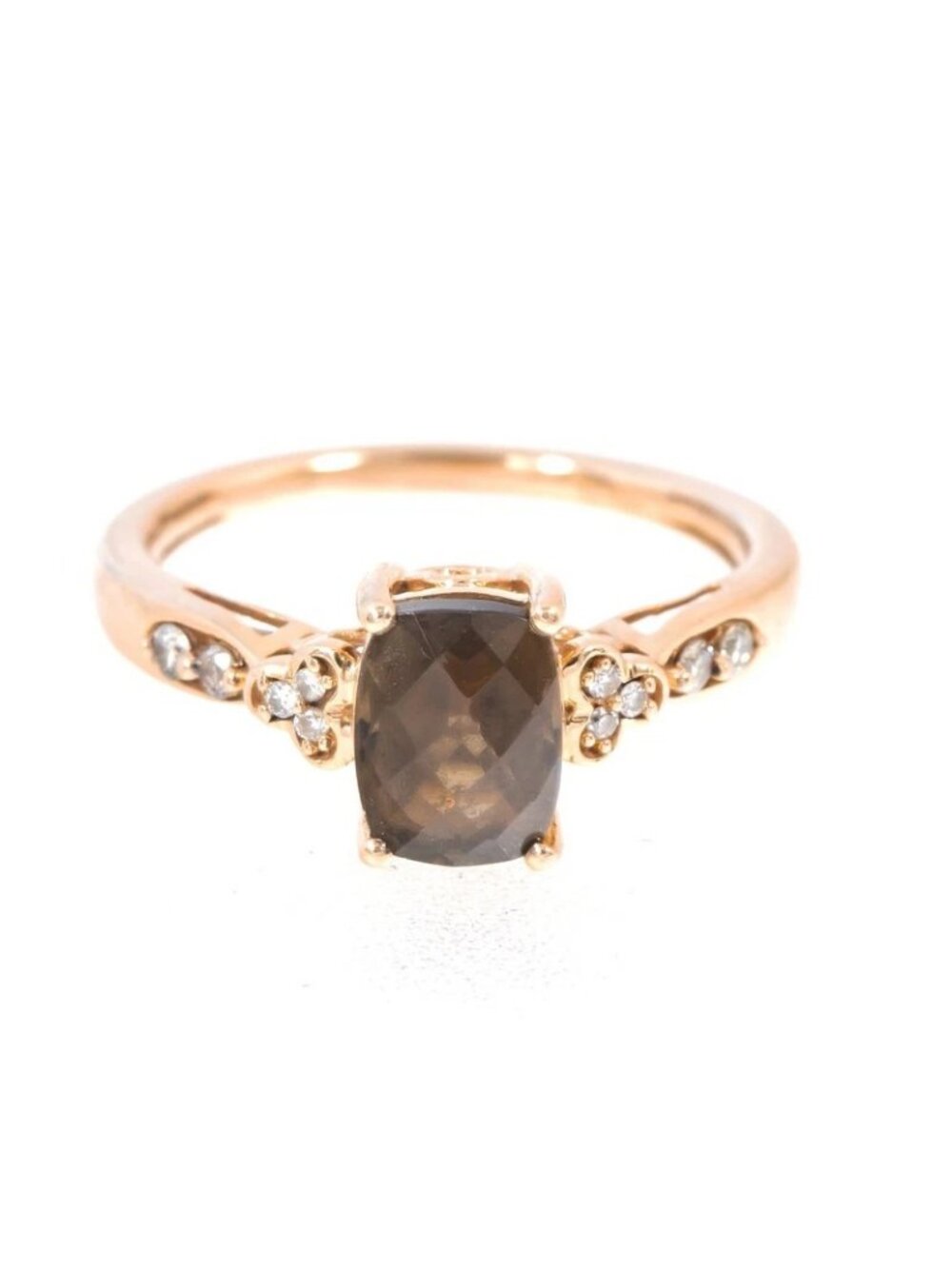 LeVian Smoky Quartz and Diamond 14k 585 Rose Gold Ring Size 6.5